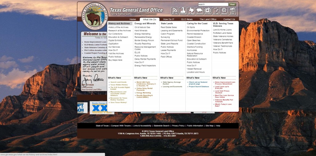 Texas General Land Office menu
